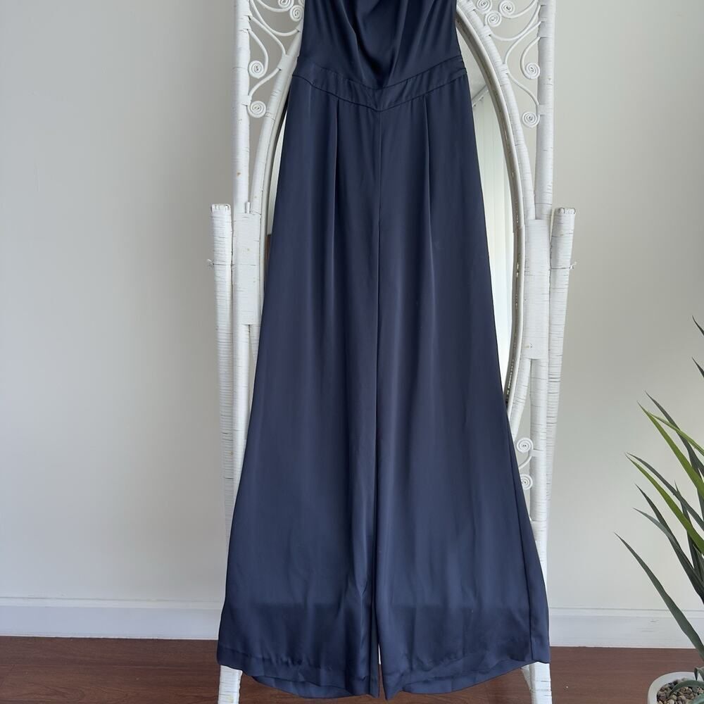 Ramy Brook Jumpsuit Womens 6 Navy Satin Halter Harriet Wide Leg Evening Career - Picture 5 of 13